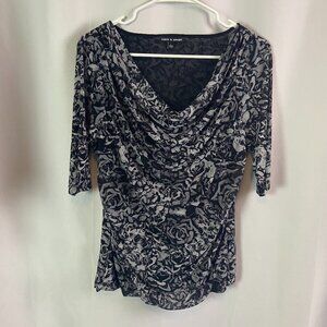 Rose Pattern Cowl Neck Blouse